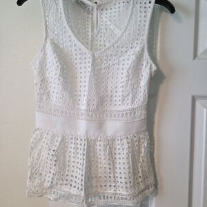 bebe White Eyelet Peplum Blouse